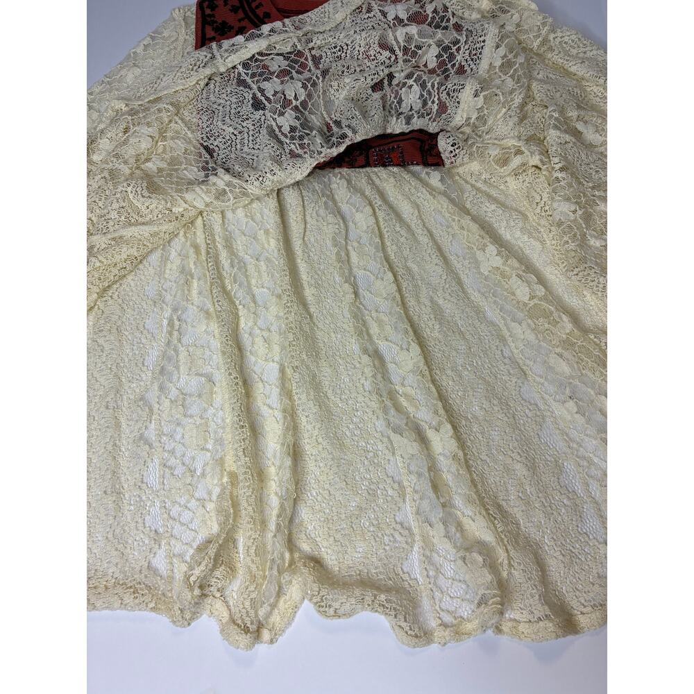 Free People Lace Top Women US Small Sheer Flowy Embroidered Indie Boho LS Aztec - Picture 5 of 9